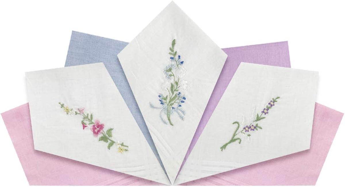 Pack Of 7 Womens/Ladies Handkerchiefs, Assorted Floral Embroidered & Dyed Handkerchiefs, 100