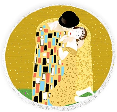 Round Beach Towels with Tassels Gustav Klimt the Kiss Abstract Giant Art Fringed Circle Thick Gypsy Picnic Carpet Yoga Mat