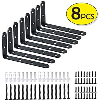 Corner Brace 8 Pcs Shelf Bracket Heavy Duty Black Steel L Corner Brace, Decorative Joint Angle Bracket for Shelf 5 InchX3 Inch Shelves Wall Hanging Bracket with Screws (125X75mm(5 InchX3 Inch)(8PCS))