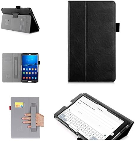 Huawei MediaPad M3 Case, SHANGRUN PU Leather Stand Cover Folio Hand Strap Case with Card Slots Multiple Viewing Angles for Huawei Mediapad M3 8.4 Inch Tablet Black