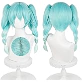 Xingwang Queen Anime Bunny Cosplay Wig with 45cm Pre Braided Pigtails Cyan Gradient Heat Resistant Synthetic Party Wigs for Women Girls