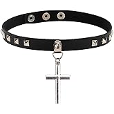 Hopodix Gothic Punk Collar Black Leather Cross Choker Necklace for Women Lady Goth Jewelry Gift