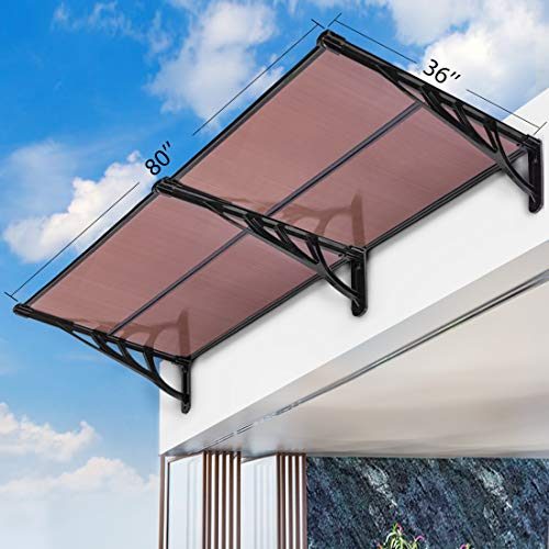 VIVOHOME Polycarbonate Spliced Window Door Awning Canopy Brown with Black Bracket 36 Inch x 80