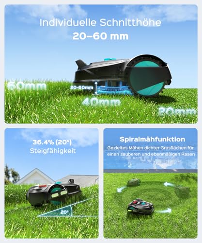 YARDCARE M800Plus Robotic Lawnmower without Boundary Cable up to 800 m², U-shaped Cutting, GPS Positioning + AI Vision Lawn Mower Robot, App Control, 150 Obstacle Avoidance (Black and Blue)