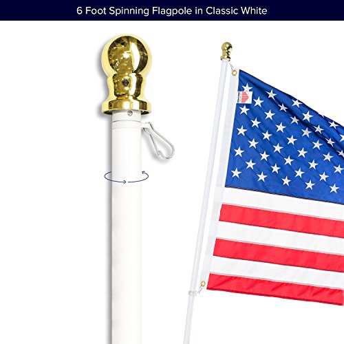 Front Line Flags Flag Pole: 6' Ft White Aluminum Flagpole | Spinning & Tangle Free | Heavy Duty | Wind Resistant and Rust Free | Best Quality Wall Mount Flagpole P/N FL6W