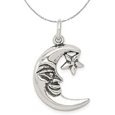 The Black Bow Sterling Silver 2D Antiqued Crescent Moon and Star Necklace