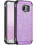 Galaxy S7 Edge Case, Samsung Galaxy S7 Edge Case, BENTOBEN 2 in 1 Luxury Glitter Bling Hybrid Hard Cover Sparkly Shiny Faux Leather Shockproof Bumper Protective Case for Samsung Galaxy S7 Edge, Purple