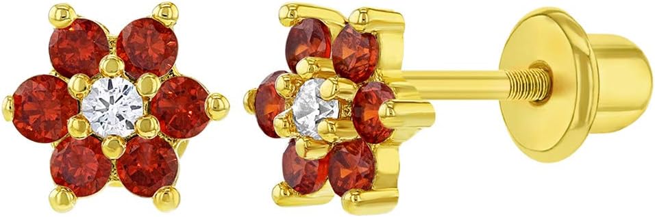 Gold Plated Cubic Zirconia Flower Safety Screw Back Earrings for Babies and Toddlers 5mm - Delicate and Sparkling Flower Earrings for Little Girls - Lovely Floral Studs