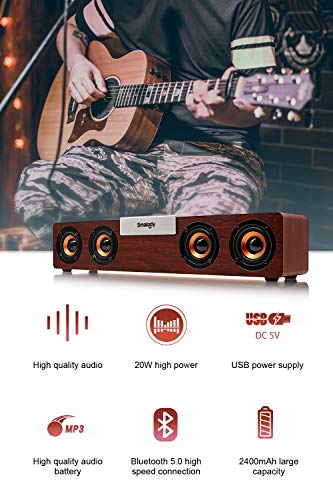 20W Bluetooth 5.0 Computer Speaker, Wired/Wireless Computer Sound Bar Multimedia Wood Soundbar for Laptops and PC or TV