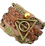 Peace River Designs Vintage Bracelet Golden Snitch Deathly Hallows Owls Brown Leather Braid Rope Bangle Gift Bracelet