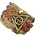 Peace River Designs Vintage Bracelet Golden Snitch Deathly Hallows Owls Brown Leather Braid Rope Bangle Gift Bracelet