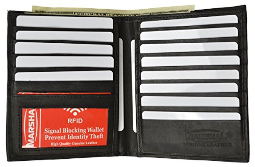 Extra Capicity RFID Blocking Bifold Hipster Credit Card Wallet Premium Leather (Black)