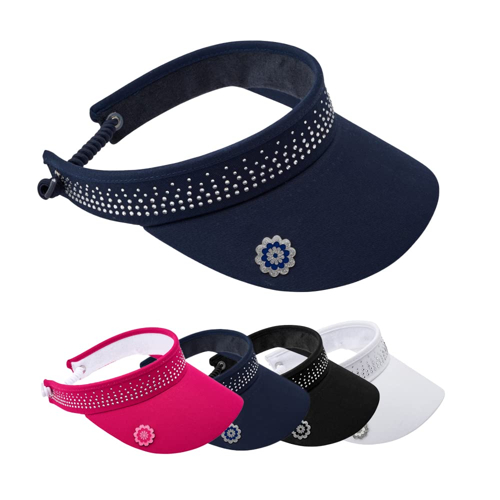 Surprizeshop Women's Golf Visor | Embellished Crystal | Built in Magnet | Hand Enamelled Ball Marker | Rigid Peak | Multiple Colours