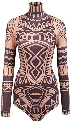 Womens Leotards Gymnastics Tattoo T Shirt Halloween Adult Ballet Dance Long Sleeve Scoop Neck