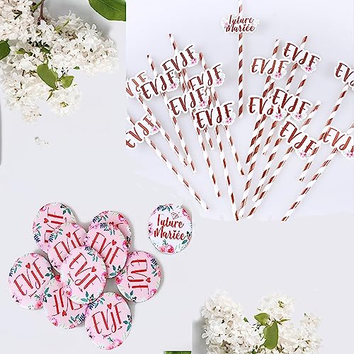 iZoeL EVJF Goblet Bride Future Badge Team Bride Accessory Kit 1+14 | EVJF Kit 1+14, Bride to be, Rose Gold, Cup, Badge EVJF, Team Bride, Paper Straw, Bride to Be, Decoration EVJF