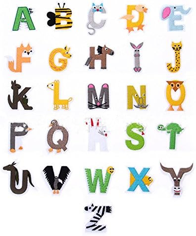 26PCS English Capital Letter Patches Cartoon Animal Alphabet Applique Iron On Patch for Clothing DIY Motif Garment Badge