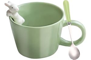 BigNoseDeer Cute Easter Bunny Mugs with 3D Rabbit Inside Kawaii Ceramic Coffee Mug with Spoon Bunny Gifts Easter Gifts for Wo