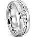 LEEYA NL19 Mens Womens 6MM Titanium Stainless Steel High Polished 18K Gold Plated Channel Set Cubic Zirconia CZ Promise Engagement Band Unisex Gold Wedding Ring Comfort Fit, Size 6-13 (11, Silver)