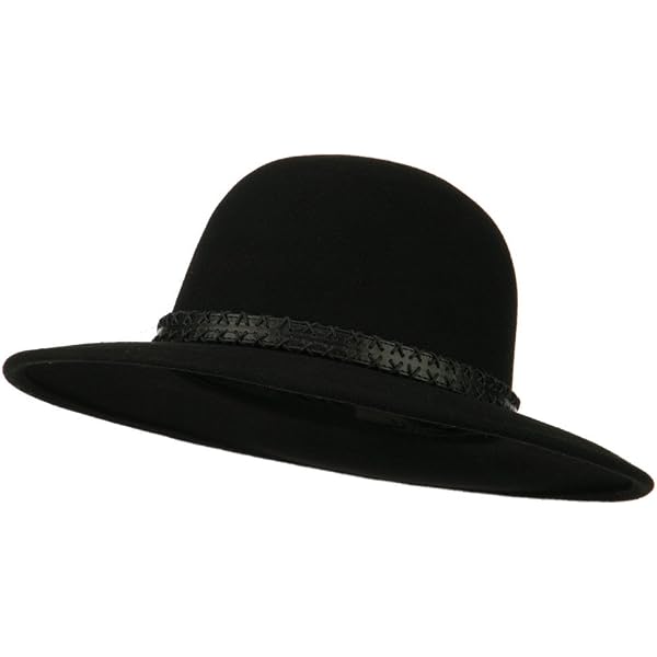 Black Wide Brim Braided Faux Leather Band Fedora Hat NWT Unisex Braid Leatherette Band Trim Large Brim Polyester  main image 4