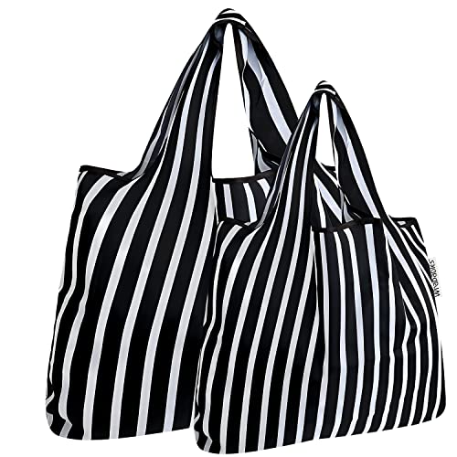 allydrew Large & Small Foldable Tote Nylon Reusable Grocery Bags, Set of 2, Str…