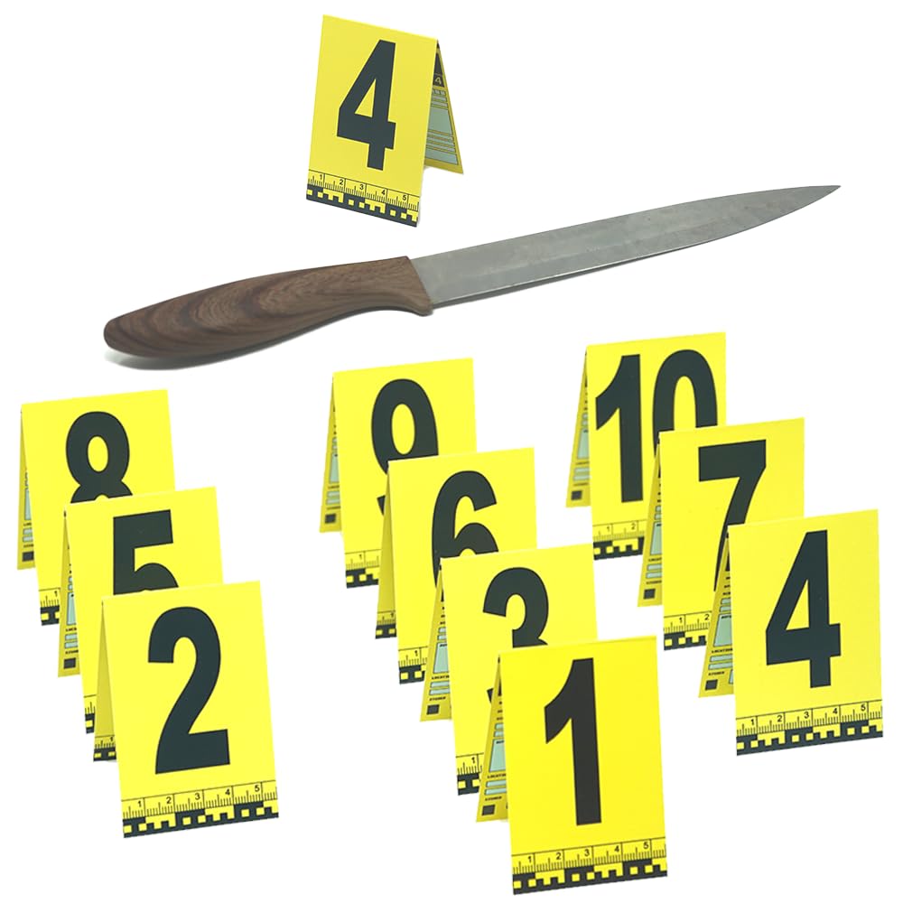 Panda Loco 10 PACK - CSI Crime Scene Number Markers – Funny Novelty Evidence Props for Murder Mystery Games, Halloween, Pranks & Police Party Decorations – Double-Sided Gloss Cards