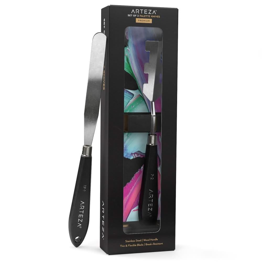 Arteza Palette Knives, Pack of 2, Sizes No. 17 & No. 7, Set E, Durable Stainless Steel Blade & Break-Resistant Wooden Handle, Painting Knives for Oil & Acrylic Paints