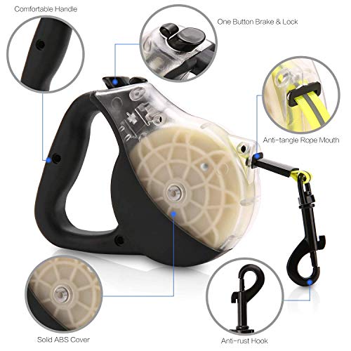 WEILIGU Retractable Dog Leash，Reflective Safety and Strong Anti-Fracture 12ft TPU Scratch Resistant Plastic Wrapped Braided Rope，One-Handed Brake, Pause, Lock