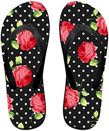 Polka Dot Rose Womens Flip Flops Non-slip Bathroom Slippers Chinela