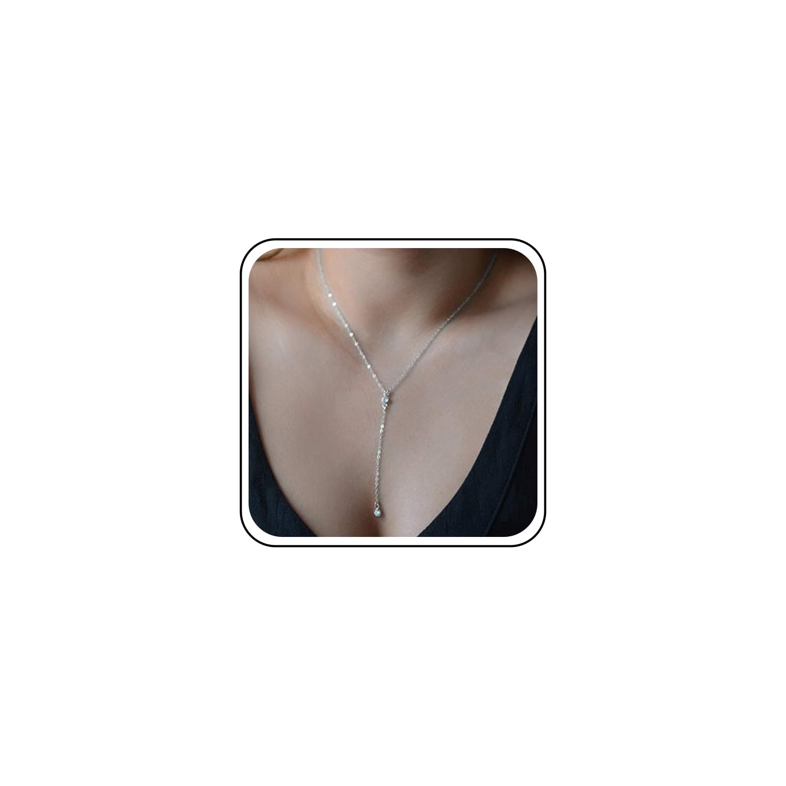 Aneneiceera Boho Crystal Pendant Silver Necklace Silver Choker Chain Vertical Y Lariat Necklace Lariat Rhinestone Drop Pendant Crystal Y Necklace Charm Fashion Wedding Jewelry Gift for Women (Silver)