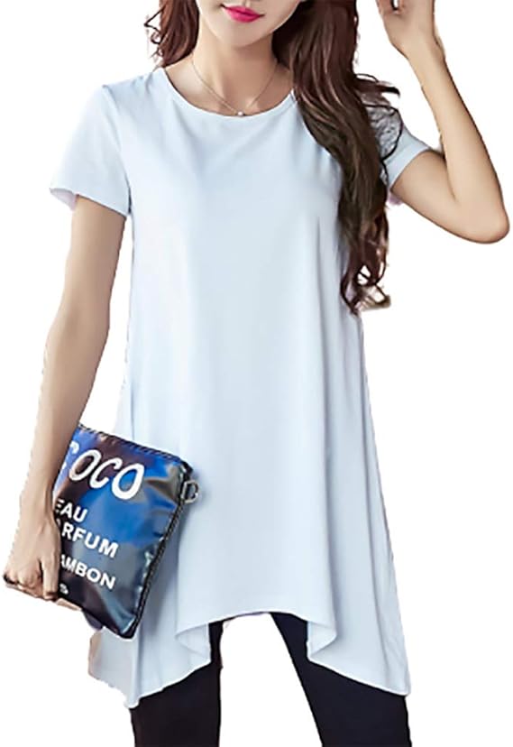 Amazon シダーエイト チュニックシャツ レディース 無地 半袖 Tシャツ ワンピース 体型カバー Tシャツ カットソー 通販