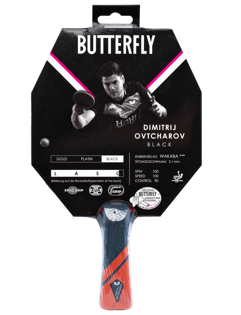 Butterfly® Dimitrij Ovtcharov Black Table Tennis Bat, Eva Technology, ITTF Certified Wakaba Rubber 2.1 mm Sponge, Table Tennis Racket Bat TT Professional Racket for Advanced Players