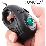 YUMQUA Y-01 Portable Mini Finger Hand Held 4D USB Wired Trackball Mouse for Laptop Mac Window Computer Fits Left and Right Handed Users -Black