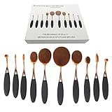 BeautyKate 10 Pcs Pro Oval Toothbrush Makeup Brush Set Foundation Contour Powder Blush Conceler Brush Makeup Cosmetic Tool Set Rose Gold