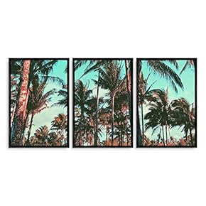 3 Piece Framed Canvas Wall Art for Living Room, Bedroom Vintage Tropical Palm Trees Canvas Prints for Modern Home Decoration Ready to Hang - 16"x24"x3 Panels