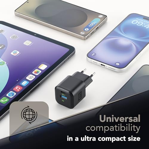 Chargeur Mural avec Technologie GaN 30W – 2 Ports USB-C et USB-A – Charge Rapide – Format Compact – Noir