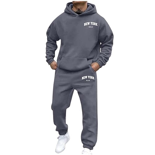 Tracksuit Mens Full Set Activewear Top and Bottom Jogging Suit Set Plus Sizes Sweatshirt Sweatpants 2 Piece, Dark Gray S