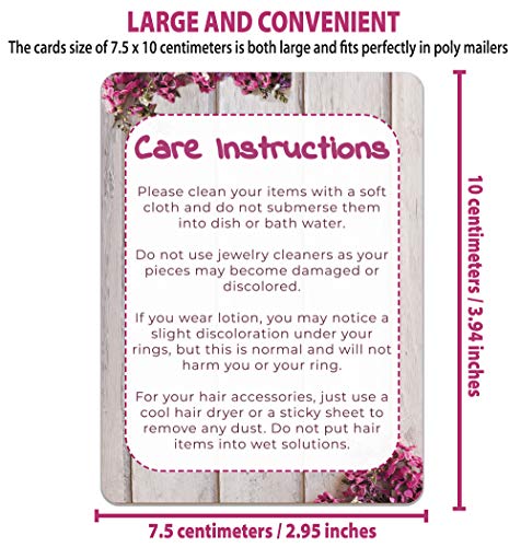 Jewelry Cleaning and Care Instruction Cards | Pack of 50 Large Cards | 3.95 x 2.95 inches | Perfect Fit for Poly Bubble Mailers