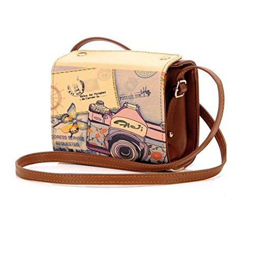 Prettymenny PU Leather Leather Camera Case Bag Holder For Fujifilm Instax Mini 7s Mini 8 Mini 25 Mini 50s (Brown)