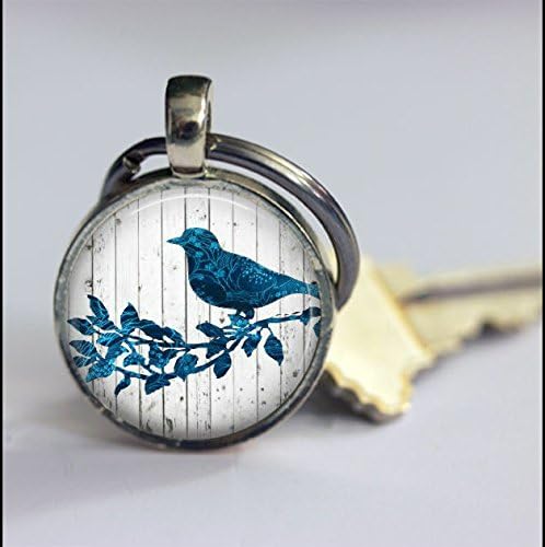 peace dove Keychain,Birds Keychain,Blue Birds,Special Present,Special Keychain,Keychain Accessories,Glass Round Silver Keychain,