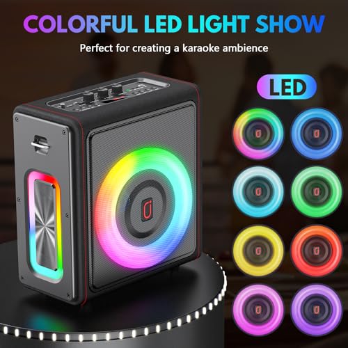 Karaoke Machine, Portable Bluetooth 5.3 Speaker with 2 Wireless Microphones for Adults, 200W Retro Leather PA System with Pitch Correction, Supports TV/TWS/TF Card/USB/AUX/Live (2MICS)