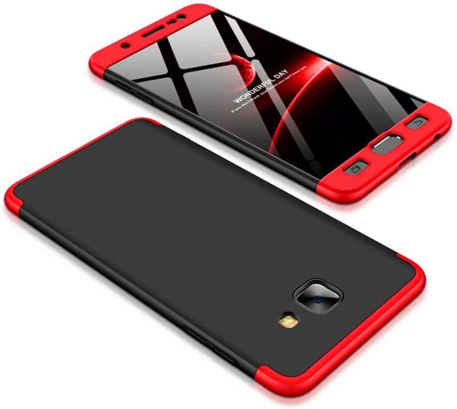 JJWYD replacement for Case Samsung Galaxy j7 max Case with tempered glass Slim Shockproof PC 360 degree Hard Protective Back Cover - black red