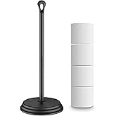KASUNTO Toilet Paper Holder with Rustproof, Metal Free Standing Toilet Paper Stand Storage for Bathroom, Tissue Paper Roll Holder for Bathroom Accessories (Black)