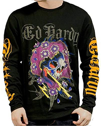 Amazon Ed Hardy エドハーディー メンズ ゴースト スカルダガー ロンt Tシャツ カットソー 通販