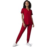 Dvoliaw Scrubs for Women V-Neck Set, Thickened 4-Way Stretch Scrub Top & Jogger Pants with Utility Pockets
