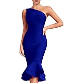 whoinshop Women's One Shoulder Mermaid Bodycon Dress Celebrity Midi Party Club Bandage Dress