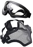 OUTGEEK Airsoft Half Face Mask Steel Mesh and Goggles Set