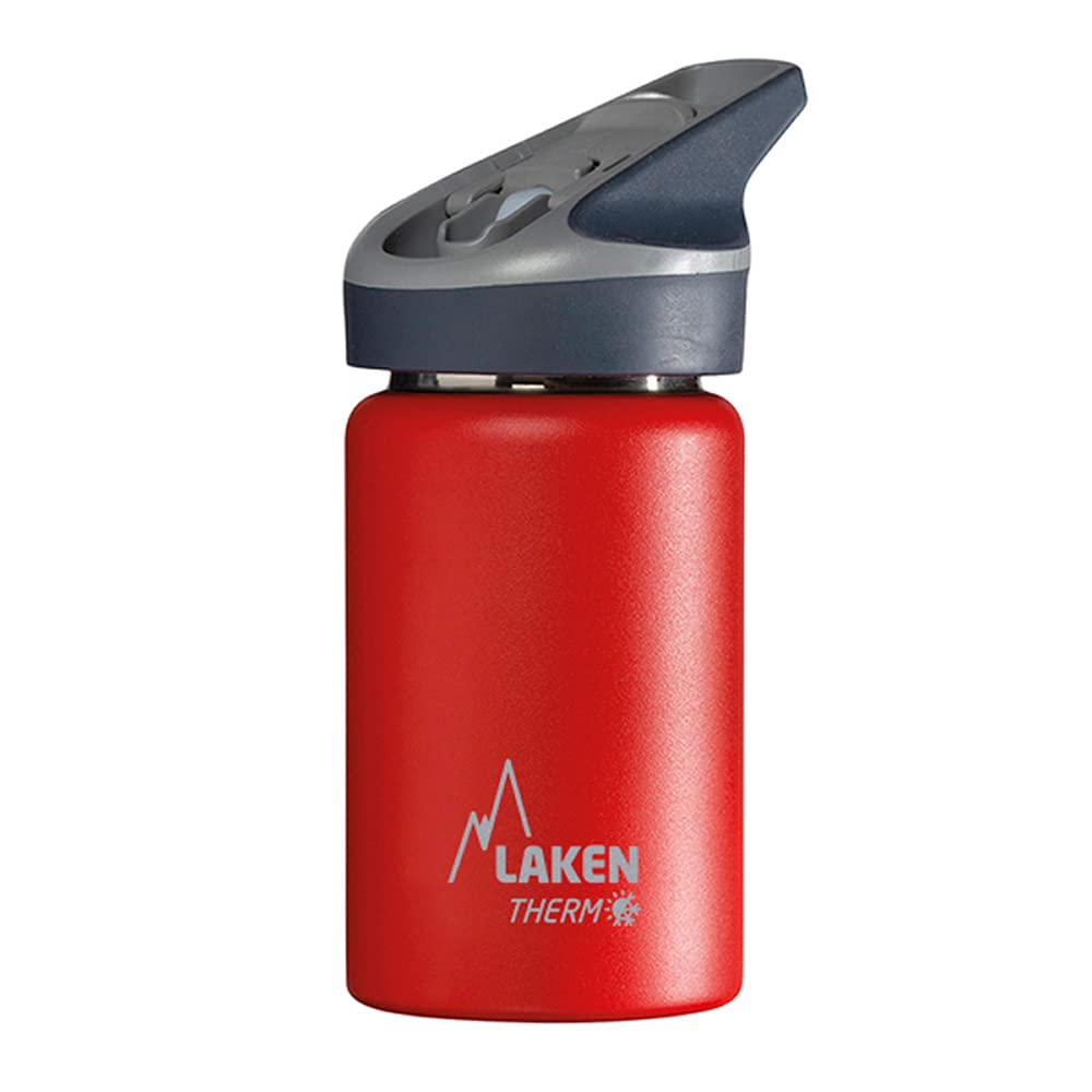 Laken Jannu Kids Insulated Stainless Steel Water Bottle with Straw Cap and Handle 12oz Red