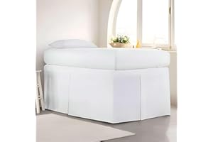 READY TO REST Extra Long Dorm Bed Skirt, Twin XL 32 Inch Drop, Pleated Style with Split Corners, 3 Panels, 100% Microfiber, College Room Essentials (White)