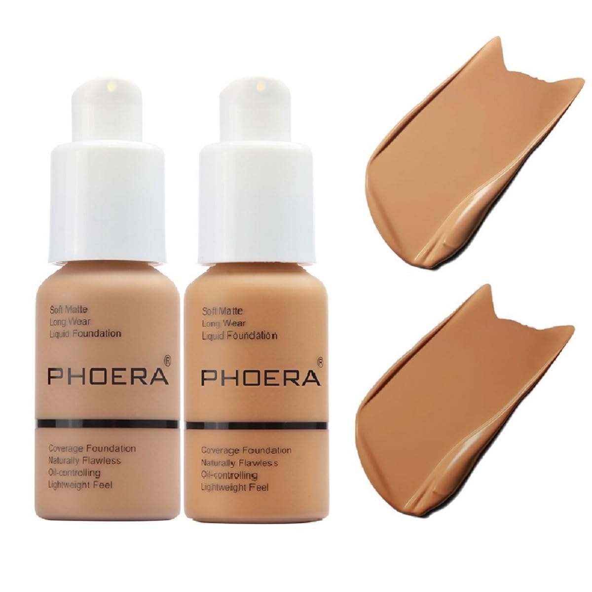 Photo 1 of 2 Pack PHOERA Foundation 105# Sand and 106#Warm Sun,Flawless Soft Matte Liquid Foundation 24 HR Oil Control Concealer Foundation Makeup.