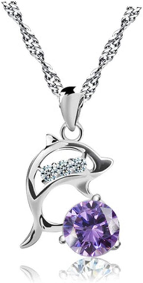 MSYOU Elegant Necklace Alloy Dolphin Shape Zircon Pendant Necklace Women Girls Jewelry Gifts for Christmas Thanksgiving Birthday(Purple)